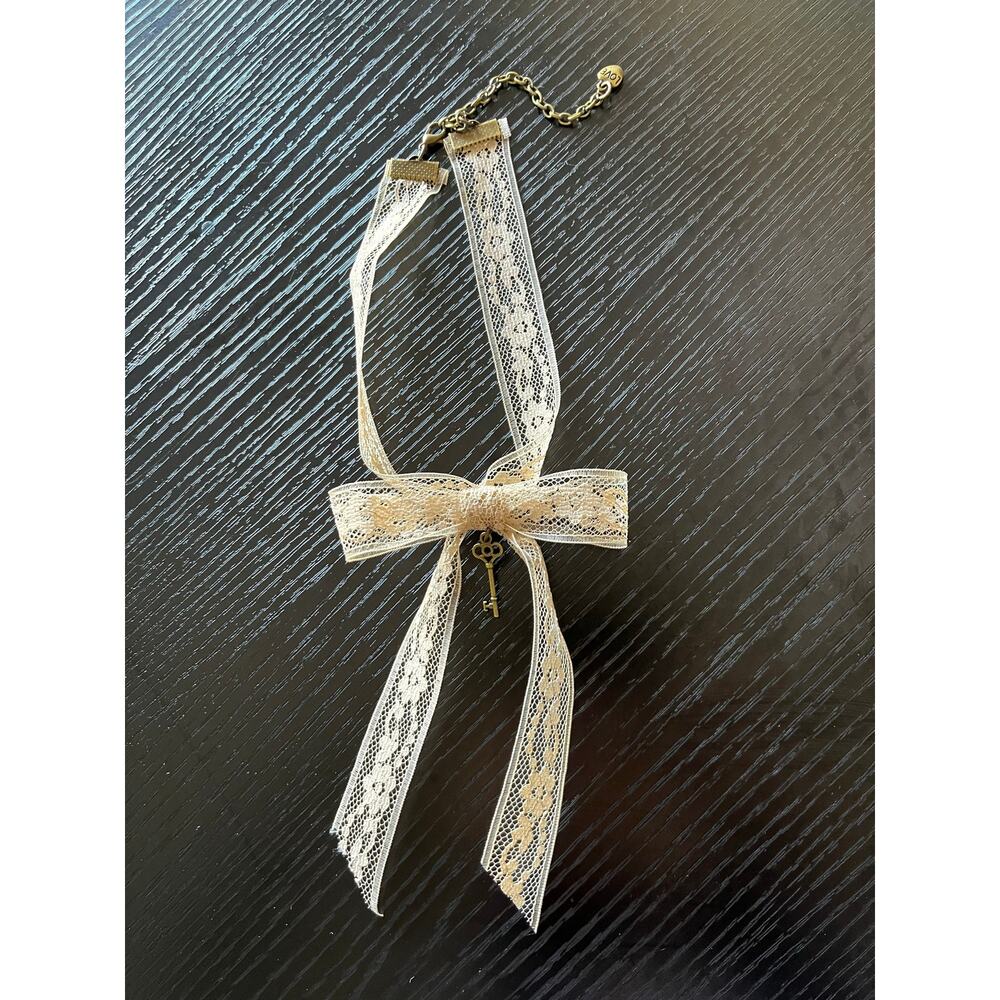 Handmade Delicate Lace Bow and Skeleton Key Whimsigoth Choker Necklace